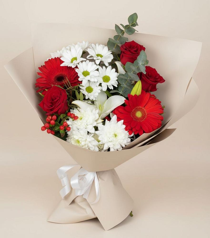 Букет цветов из: Розы, Хризантемы, Герберы и Лилии в Гороховце