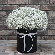 Цветочная композиция из Гипсофила в шляпной коробке в Гороховце