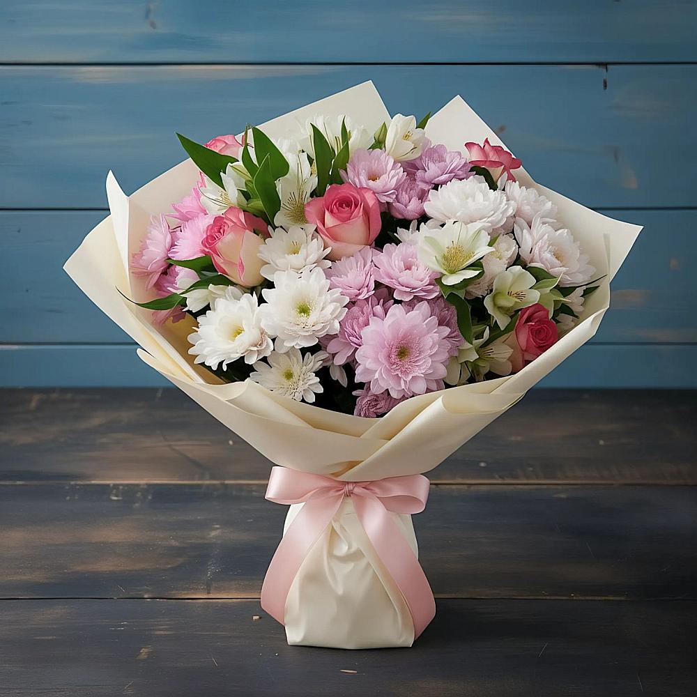 Букет цветов из: Хризантемы, Альстромерии и Розы в Гороховце